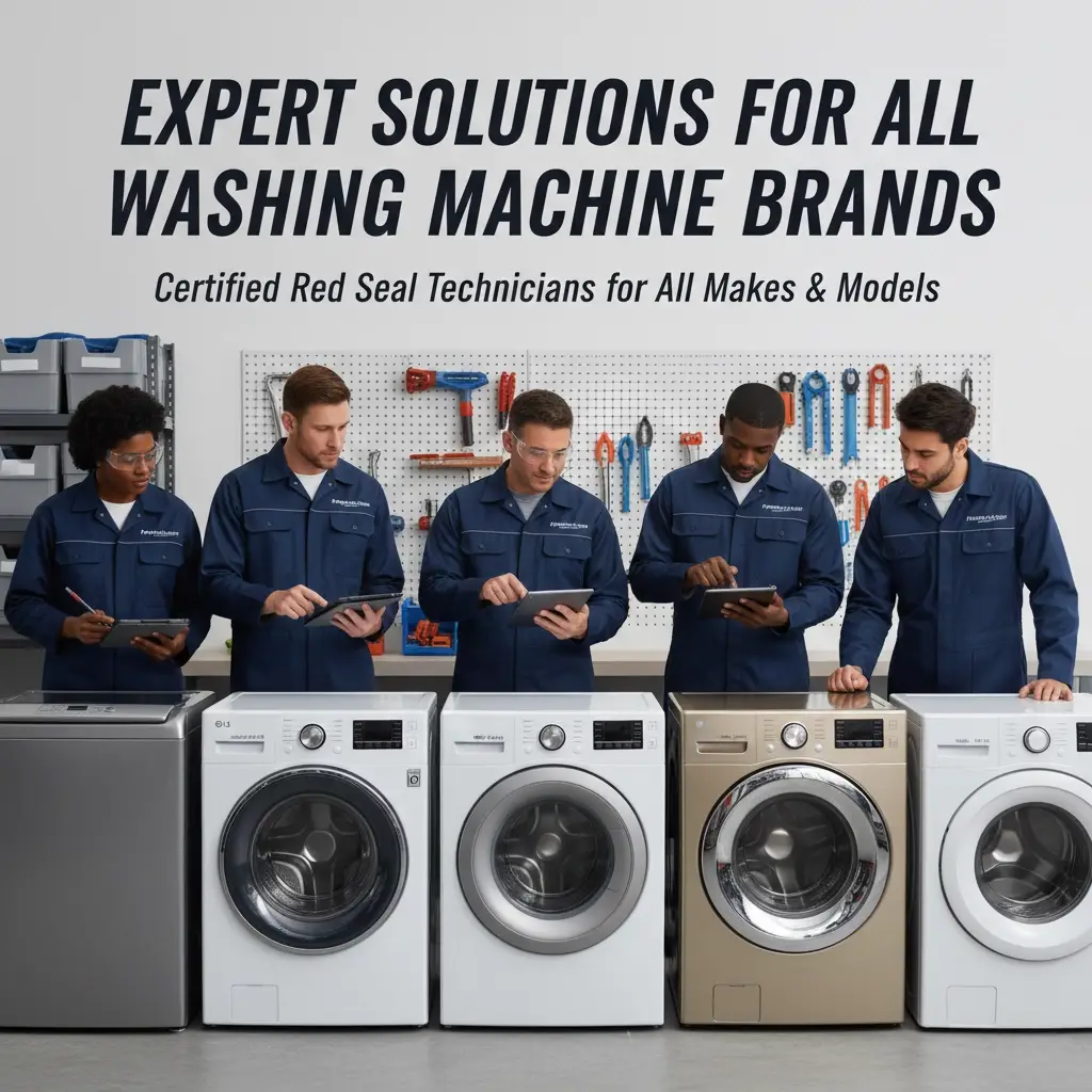 Professional washer repair service in Calgary fixing a leaking machine
